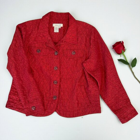Coldwater Creek deep red shimmer quilted jacket - Picture 1 of 12